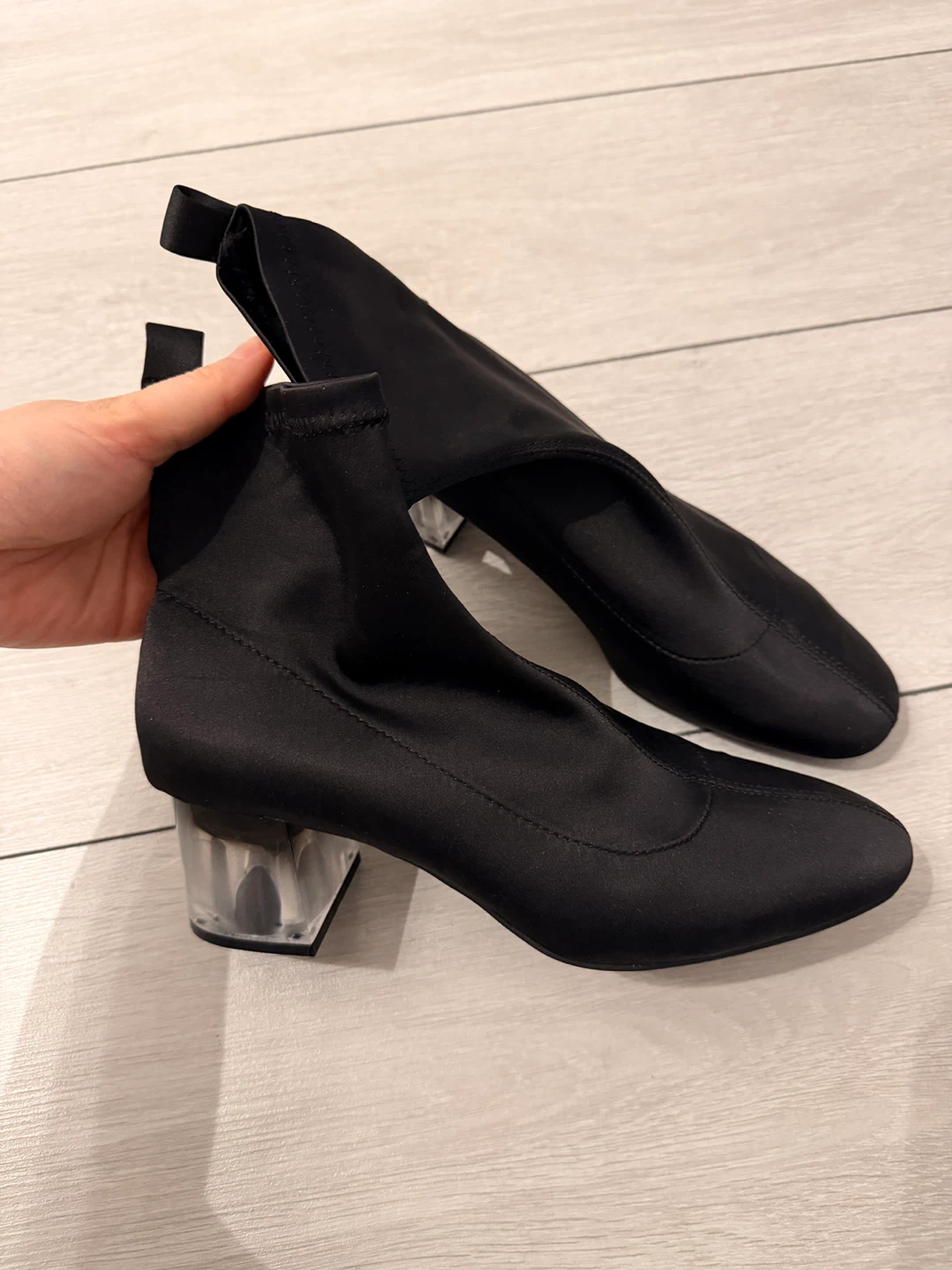 Stradivarius Black Ankle Boots with Clear Heels - Size 38