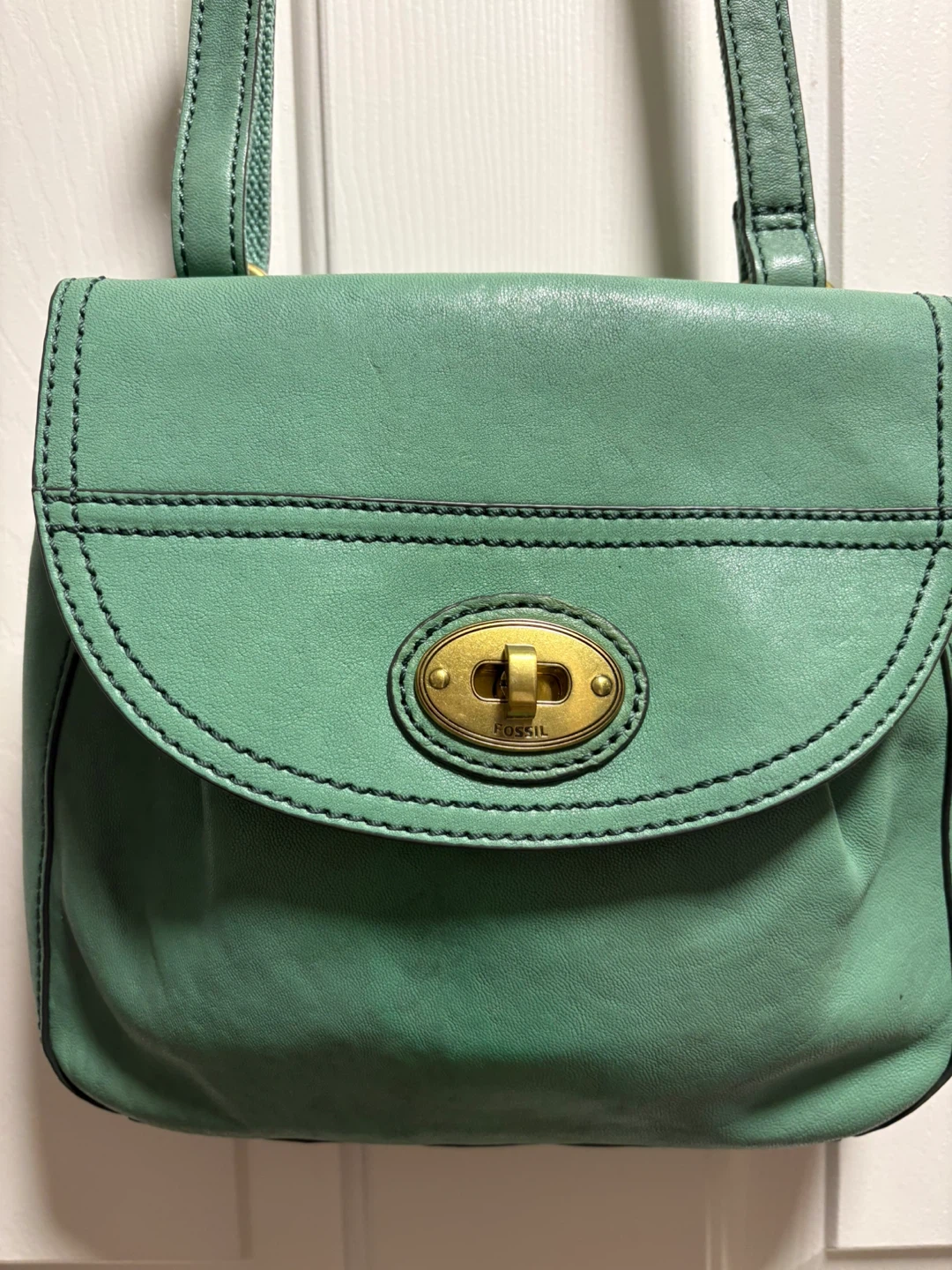Fossil Green Leather Shoulder Bag