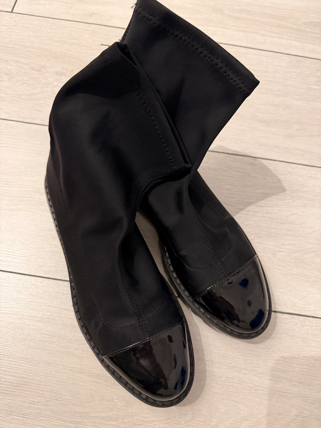 Zara Trafaluc Black Sock Boots with Patent Toe - Size 39 - photo 2