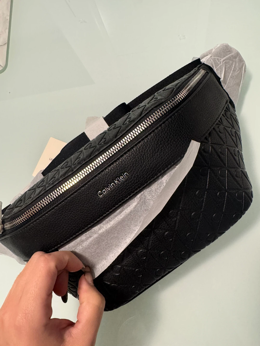 Calvin Klein Black Embossed Belt Bag