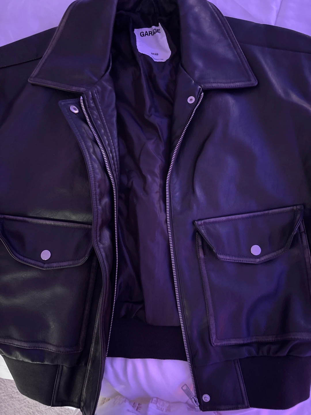 GARAGE Brown Faux Leather Bomber Jacket - photo 3