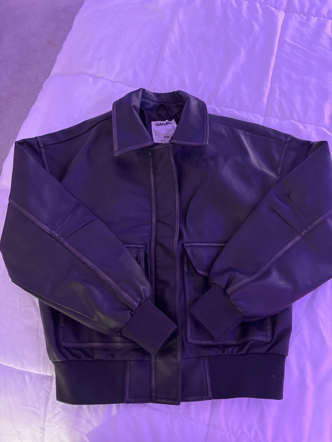 GARAGE Brown Faux Leather Bomber Jacket