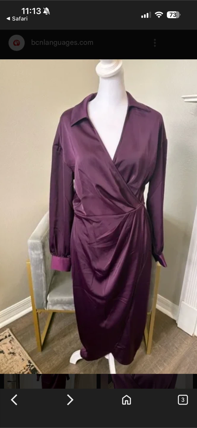 Banana Republic Purple Satin Wrap Midi Dress