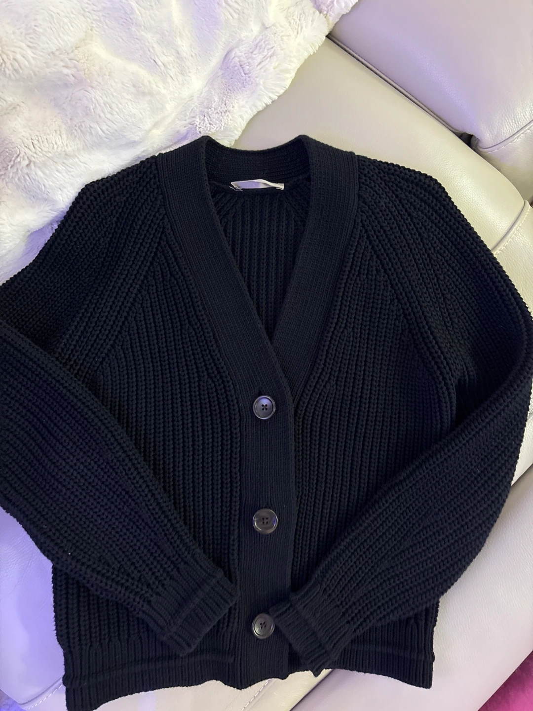 Everlane Black Ribbed Cardigan Sweater XS
