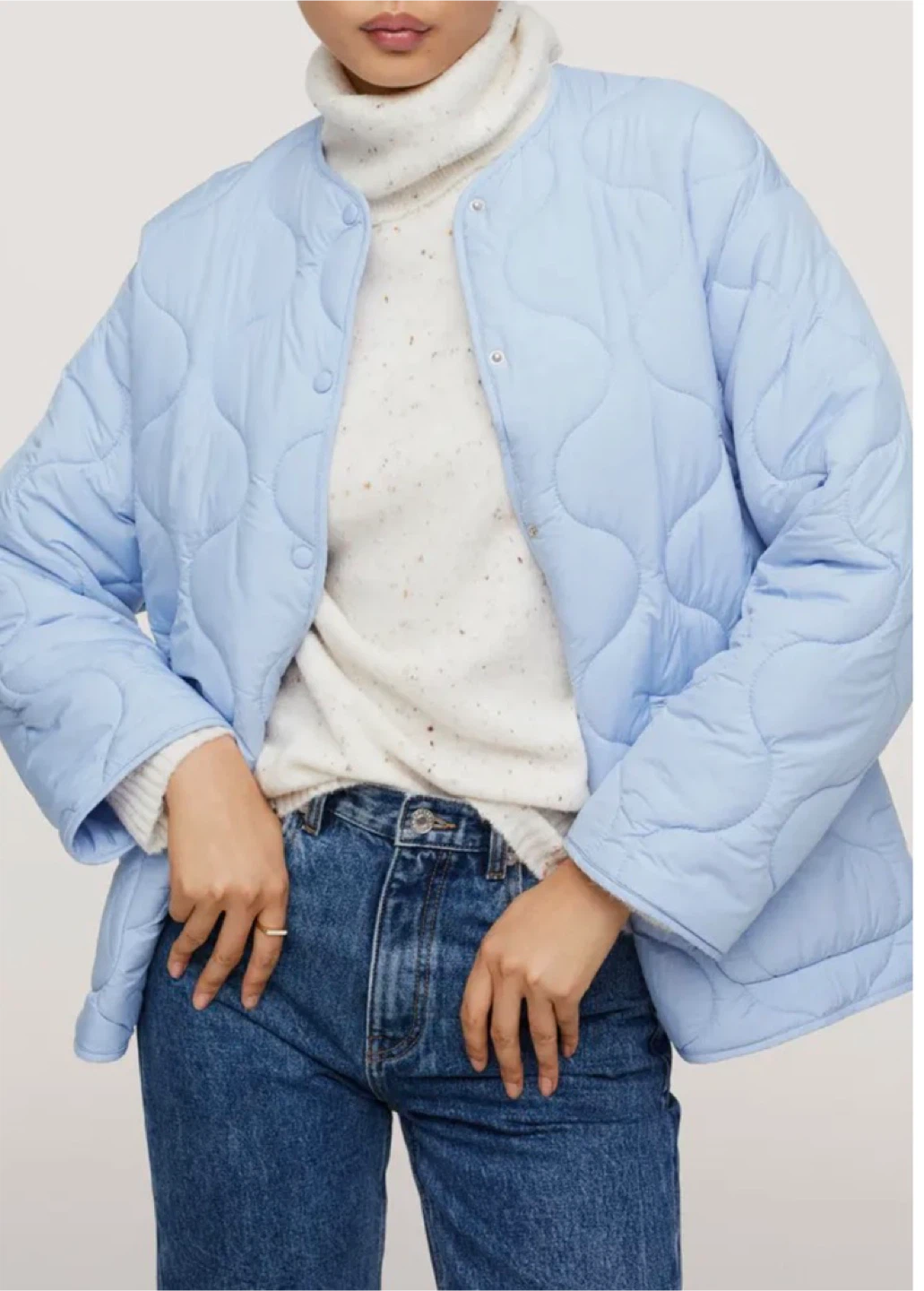 MNG Light Blue Quilted Belted Jacket - Size S - photo 2