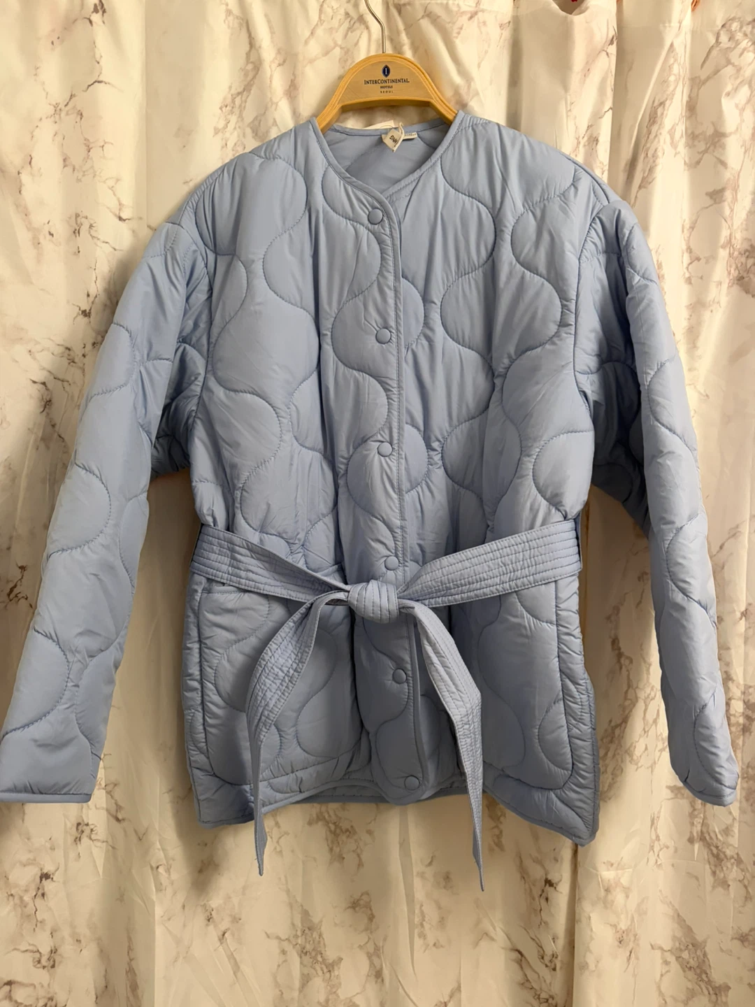 MNG Light Blue Quilted Belted Jacket - Size S - photo 3