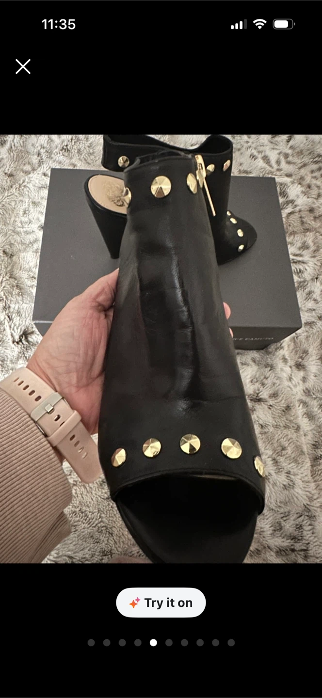 Vince Camuto Black Leather Studded Peep-Toe Heels - photo 5