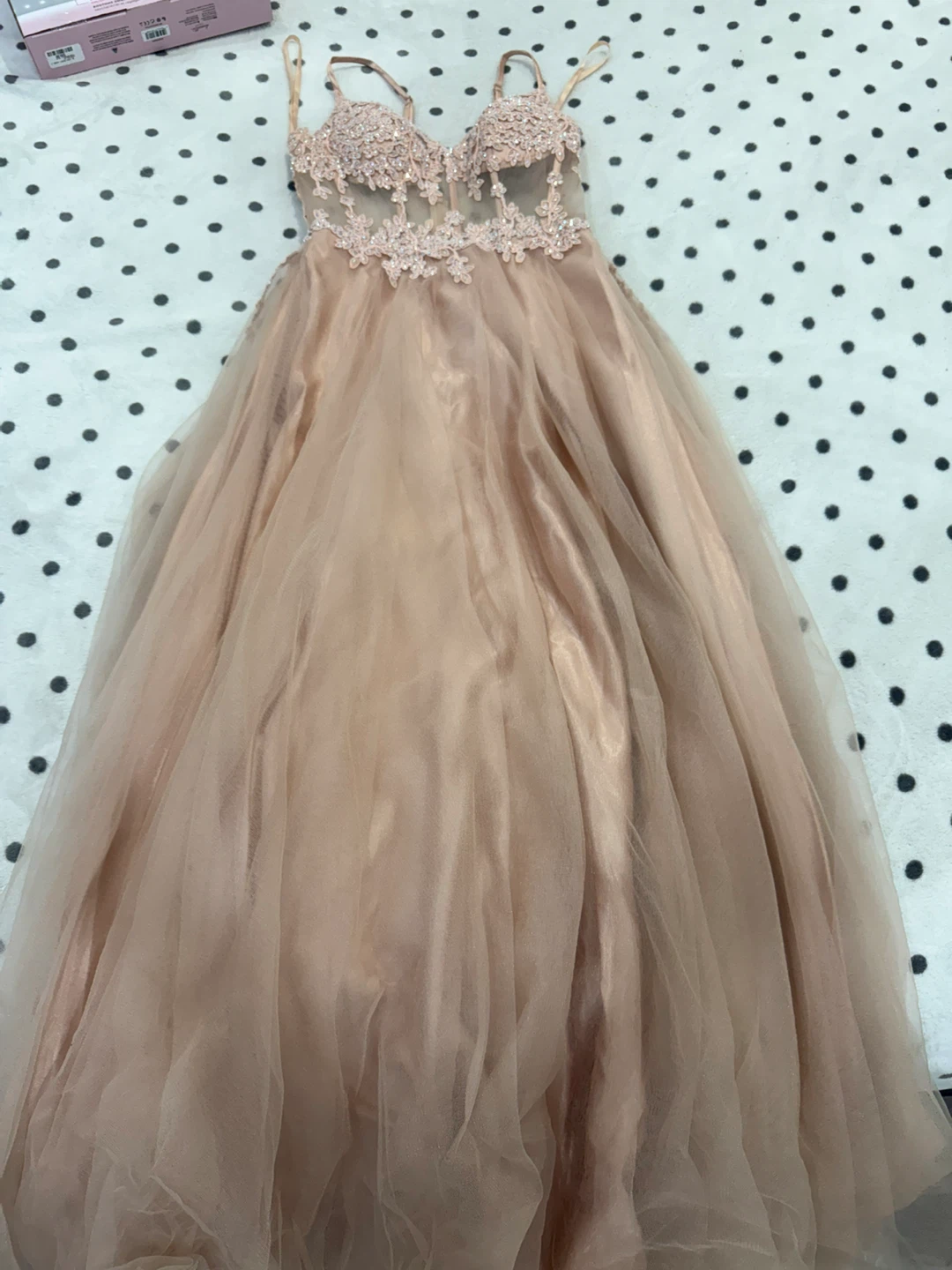 Blush Tulle Prom Dress with Lace Bodice - photo 2