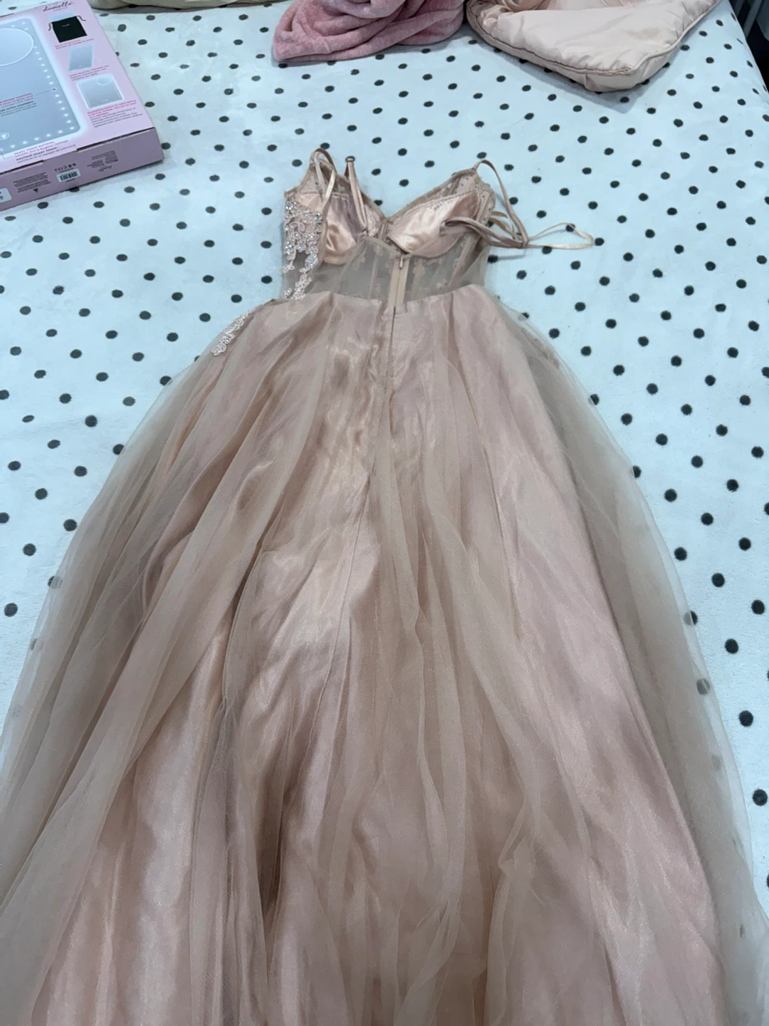 Blush Tulle Prom Dress with Lace Bodice