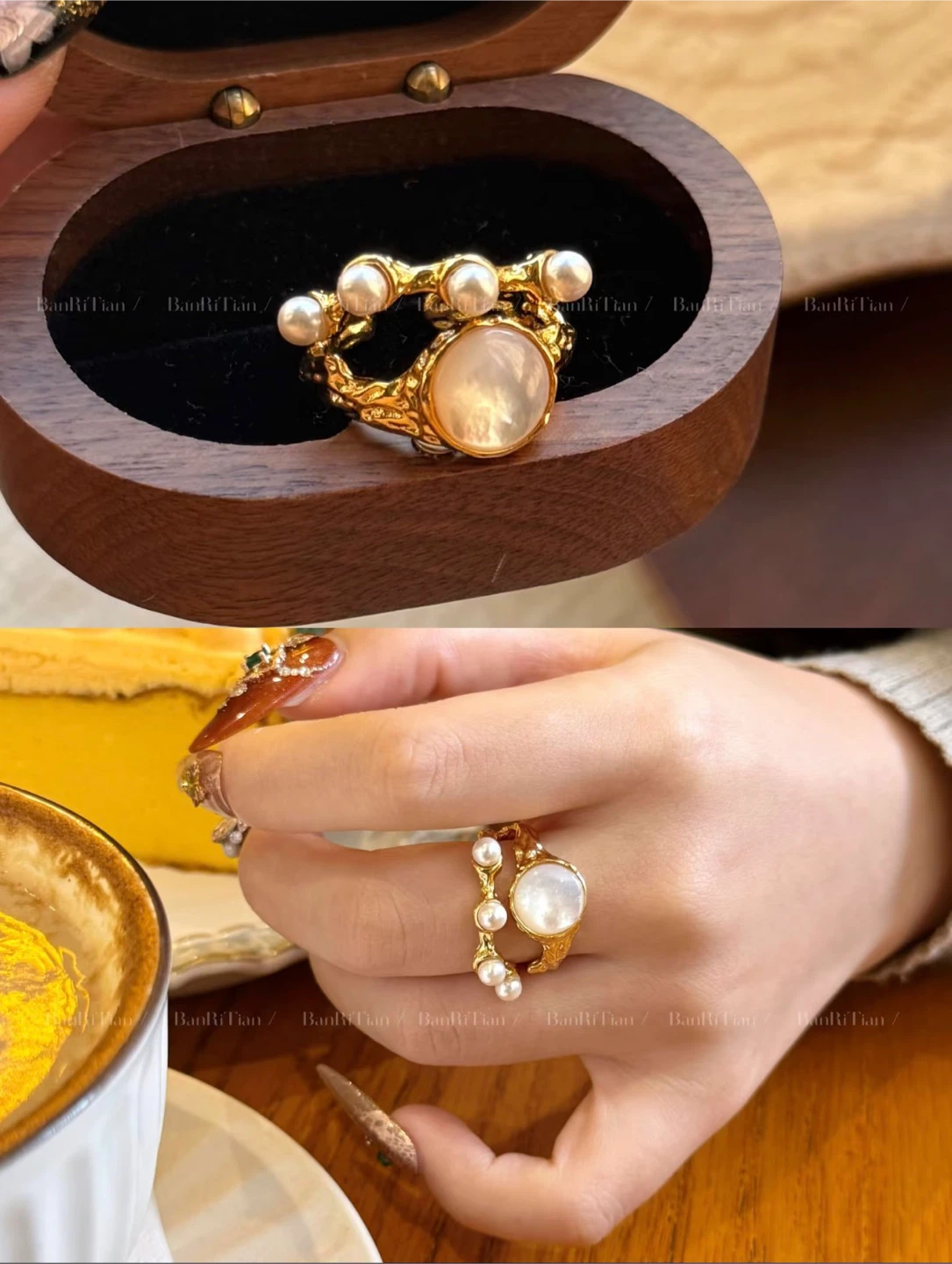 Vintage-Inspired Gold Pearl Statement Ring