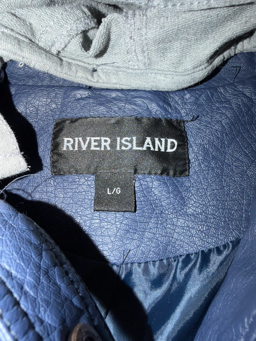 River Island Navy Blue Faux Leather Hooded Bomber Jacket - L/G - photo 2