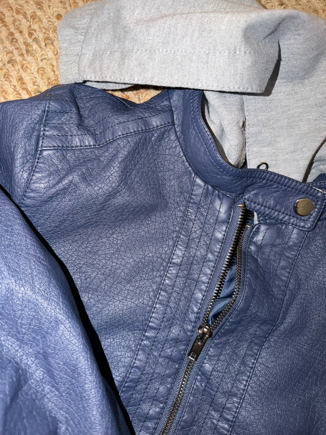 River Island Navy Blue Faux Leather Hooded Bomber Jacket - L/G - photo 3