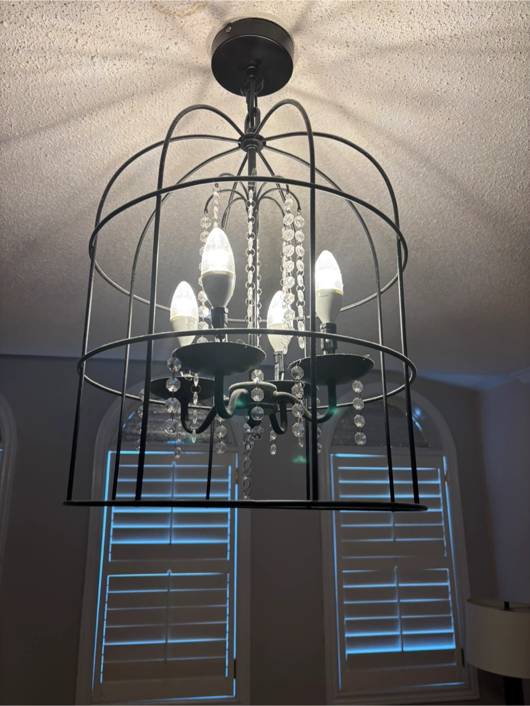 Black Cage Chandelier with Crystal Accents