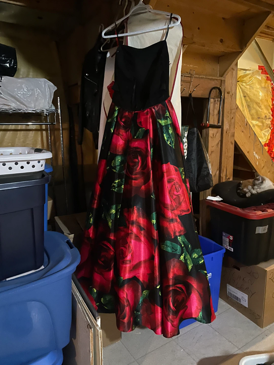 Strapless Black with Rose Print Ball Gown - photo 3