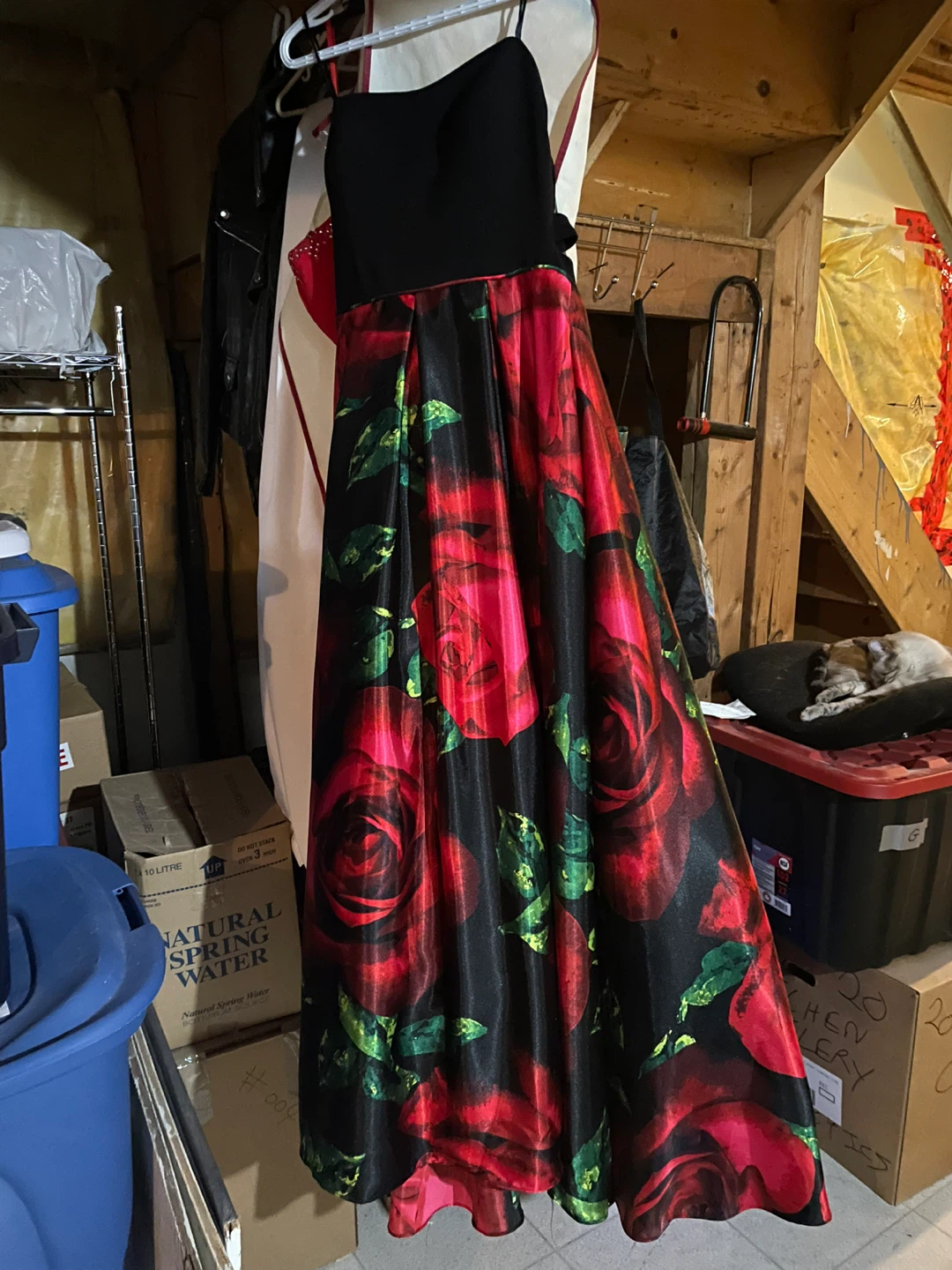 Strapless Black with Rose Print Ball Gown - photo 2