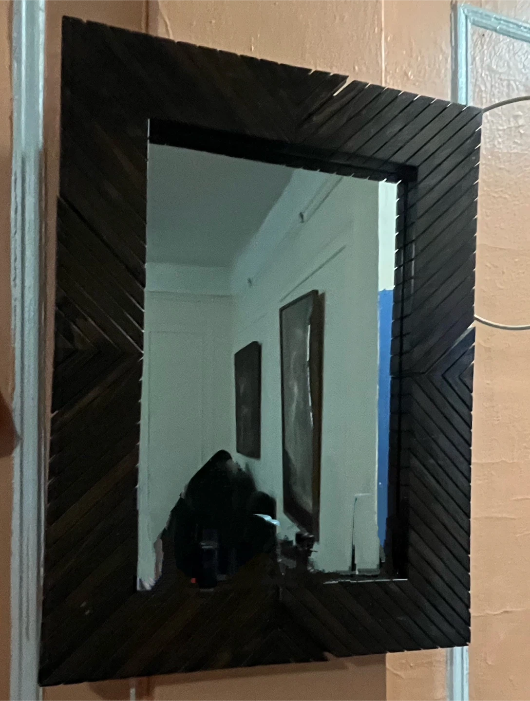 Retro Decorative Wall Mirror with Dark Wood Frame