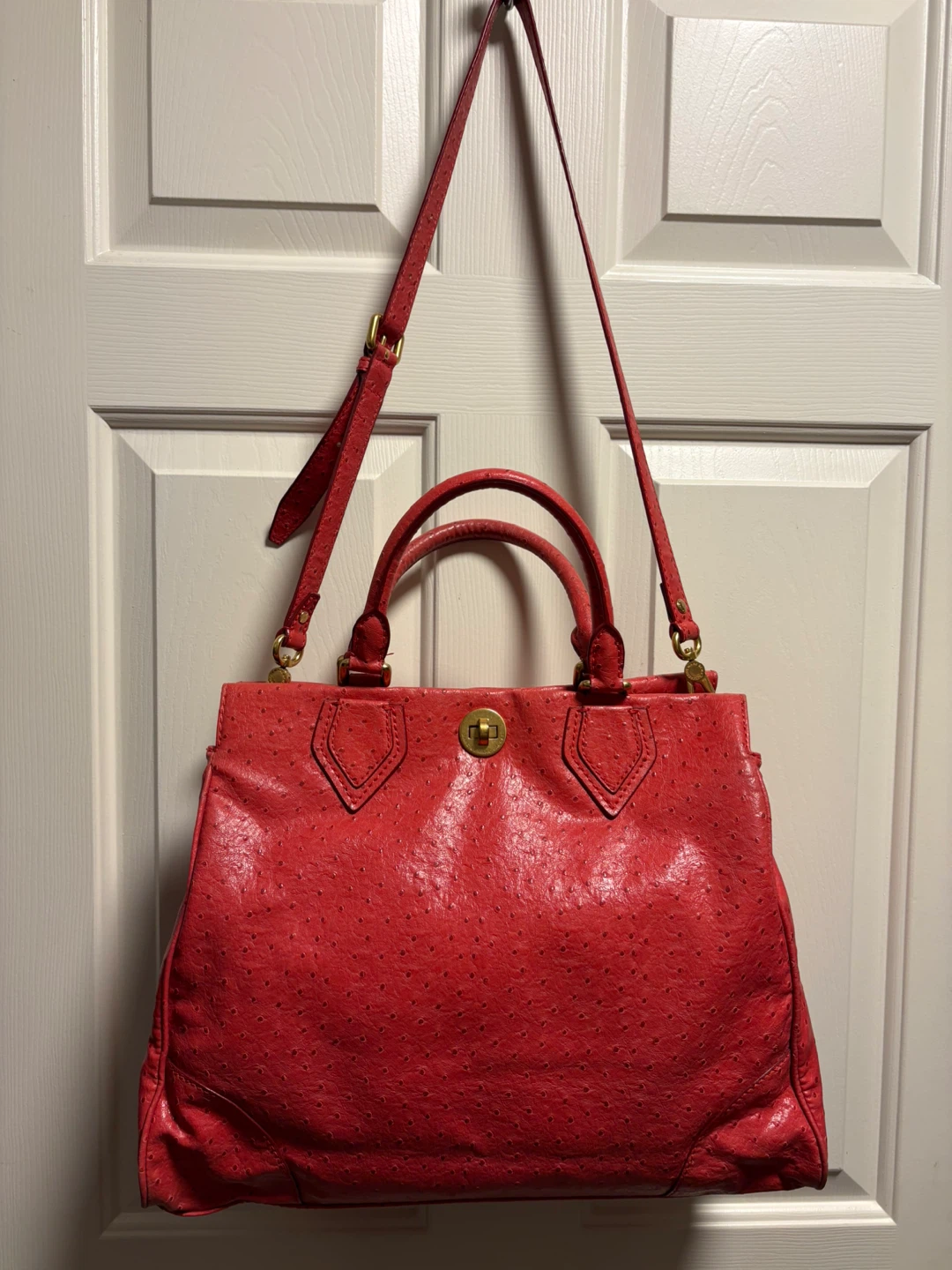 Marc Jacobs Burnt Orange Ostrich Embossed Leather Satchel Bag - photo 2