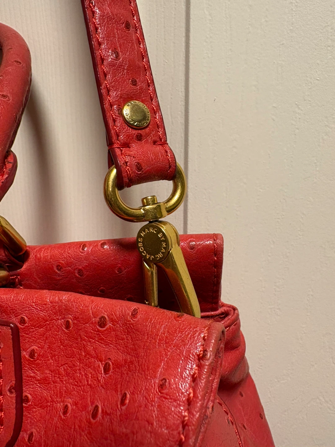 Marc Jacobs Burnt Orange Ostrich Embossed Leather Satchel Bag - photo 4