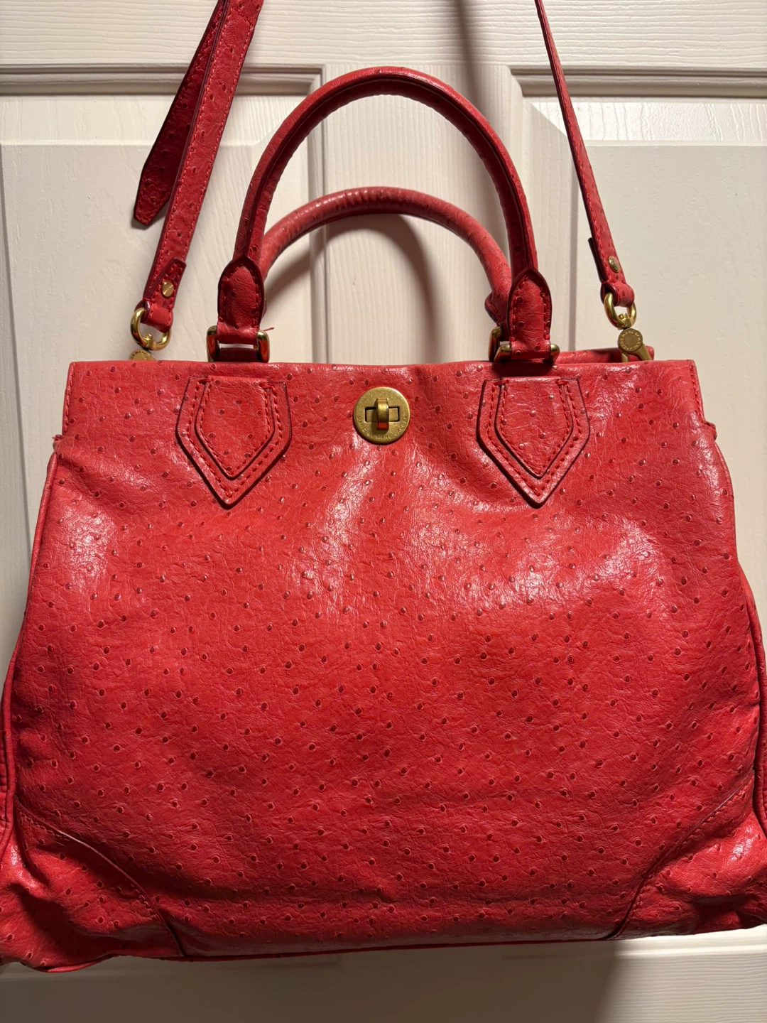 Marc Jacobs Burnt Orange Ostrich Embossed Leather Satchel Bag