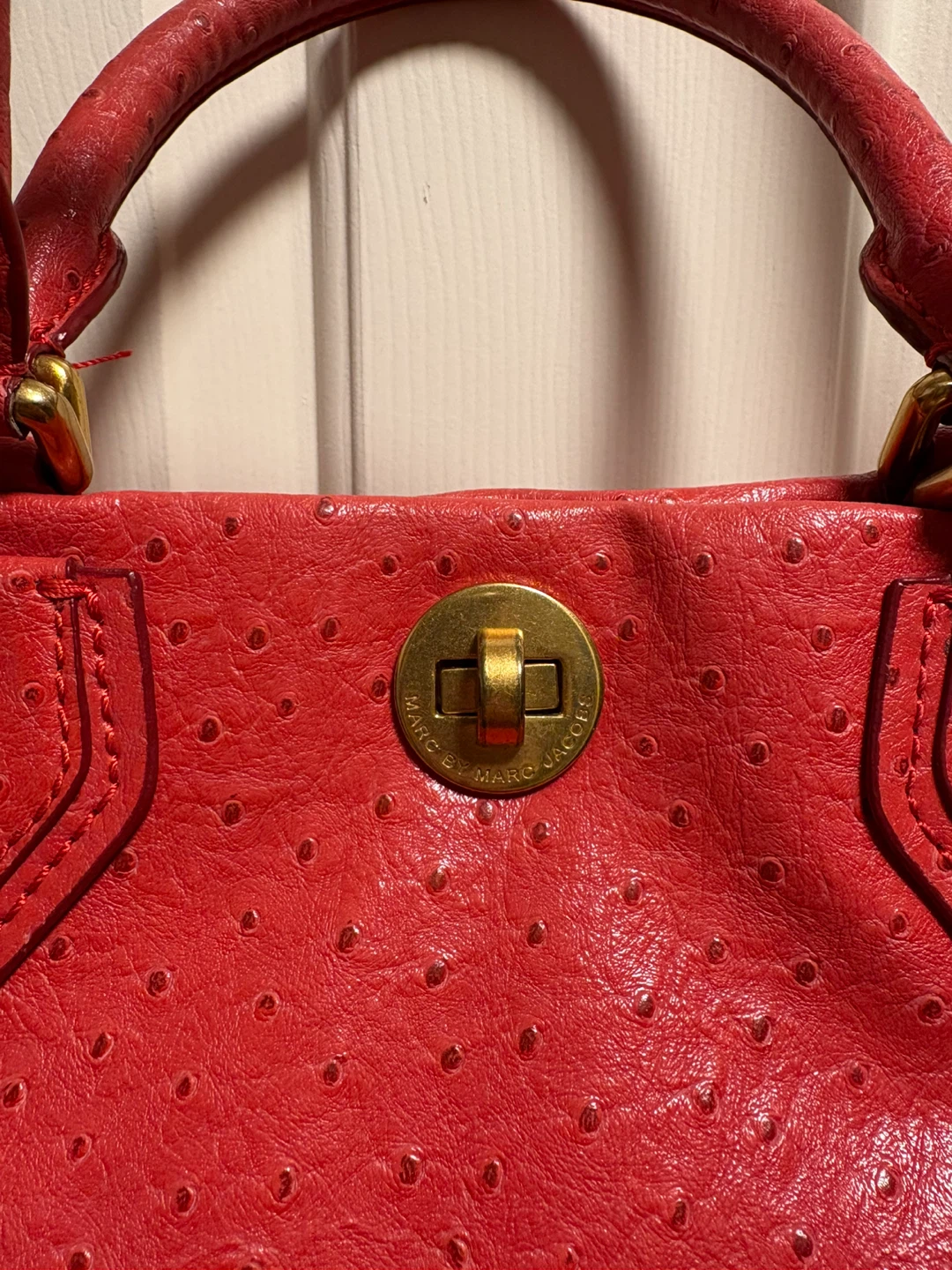 Marc Jacobs Burnt Orange Ostrich Embossed Leather Satchel Bag - photo 3