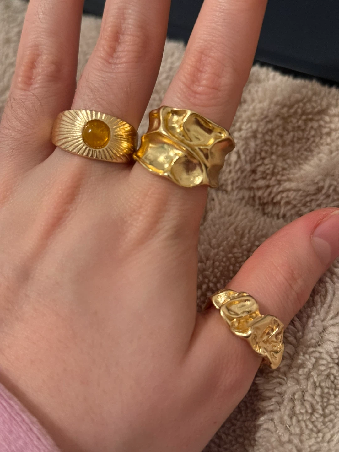 Set of 3 Gold Tone Statement Rings