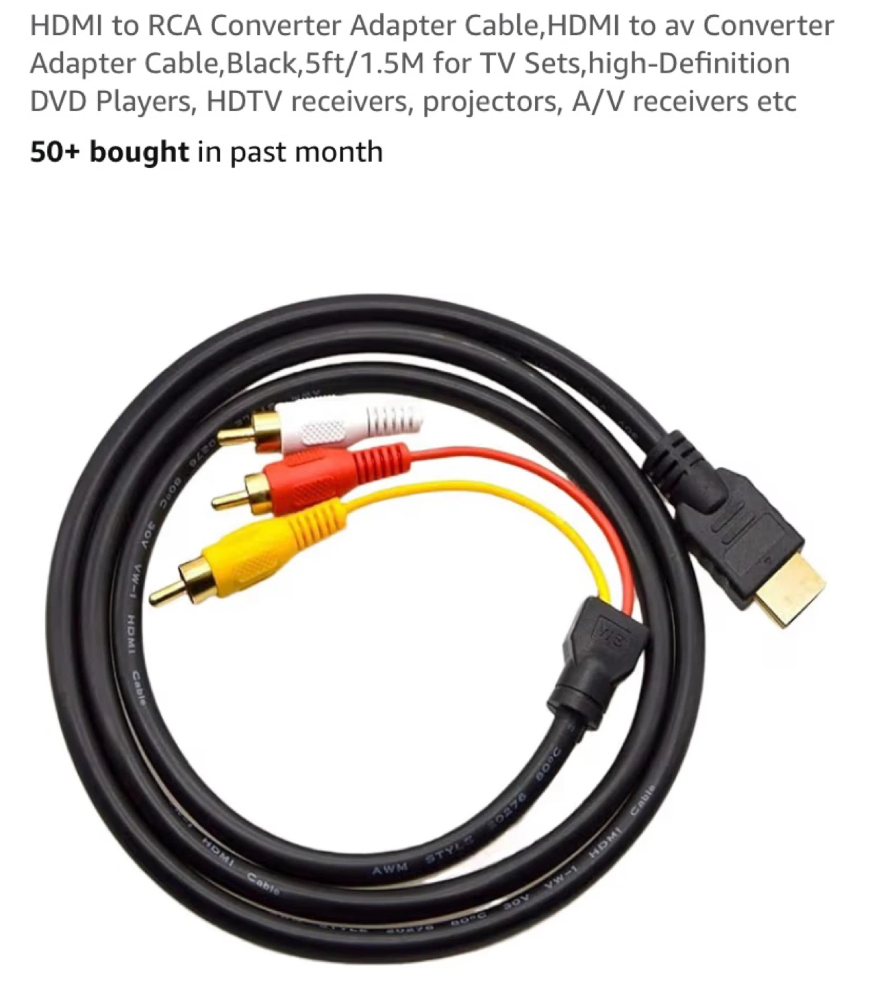 HDMI to RCA Converter Cable 5ft (1.5 m)