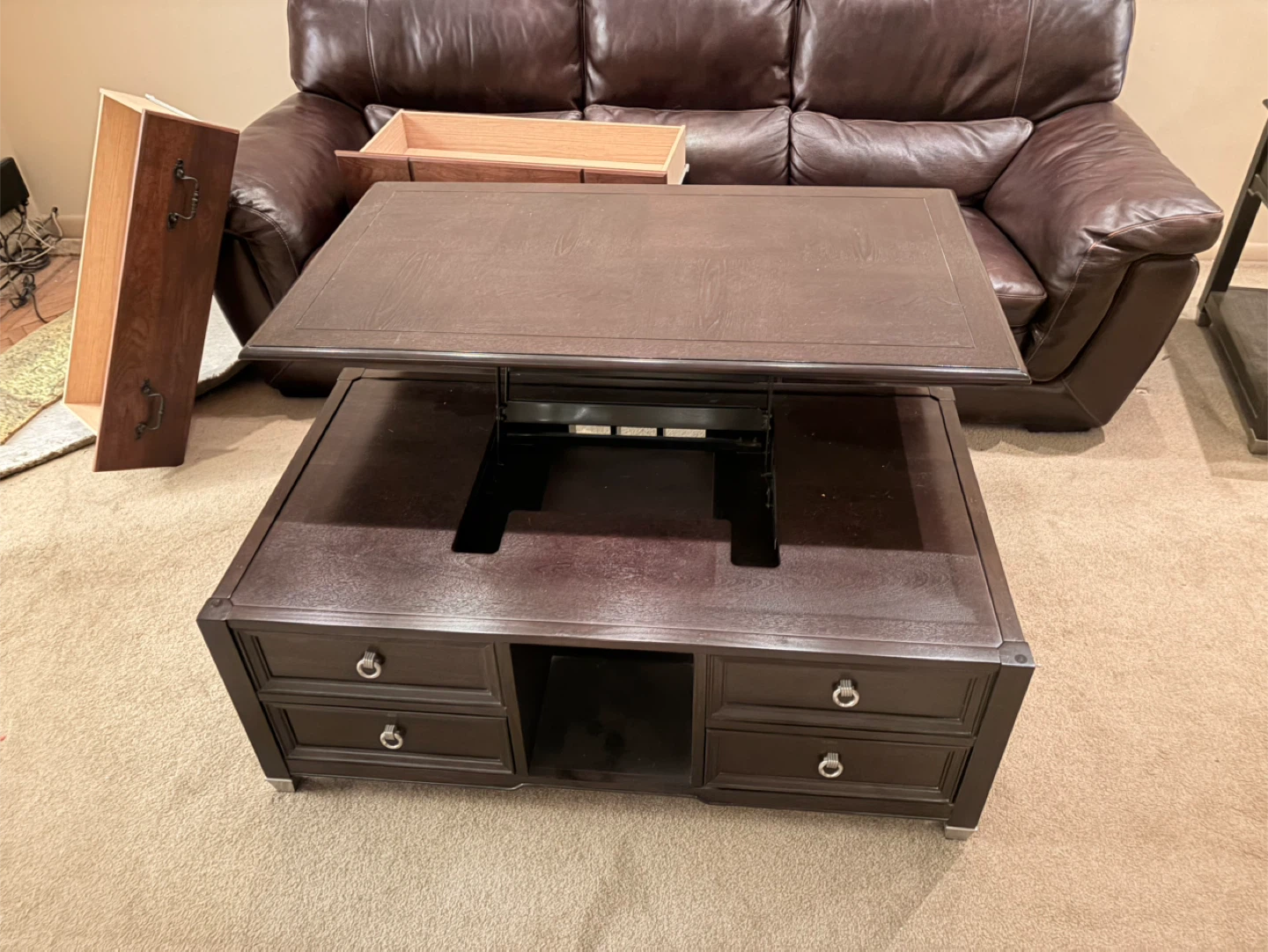 Dark Brown Lift Top Coffee Table with Storage