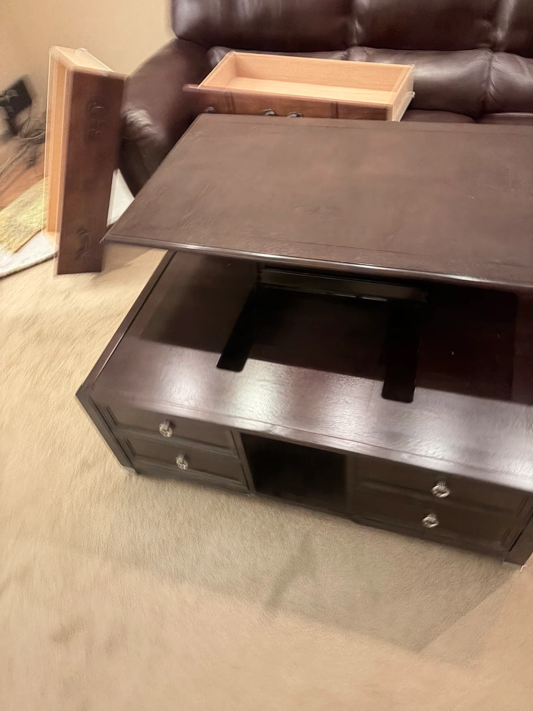 Dark Brown Lift Top Coffee Table with Storage - photo 2