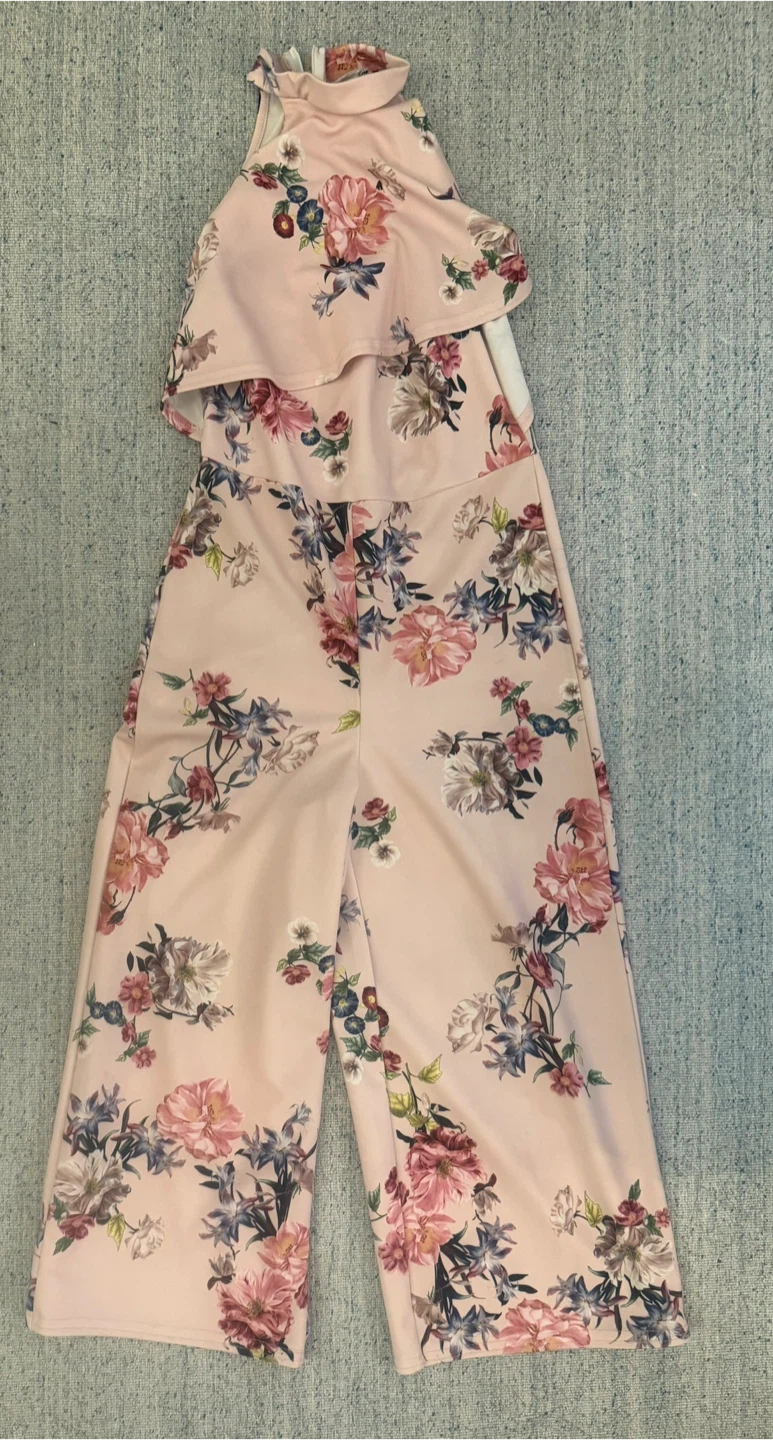 Light Pink Floral Halter Jumpsuit