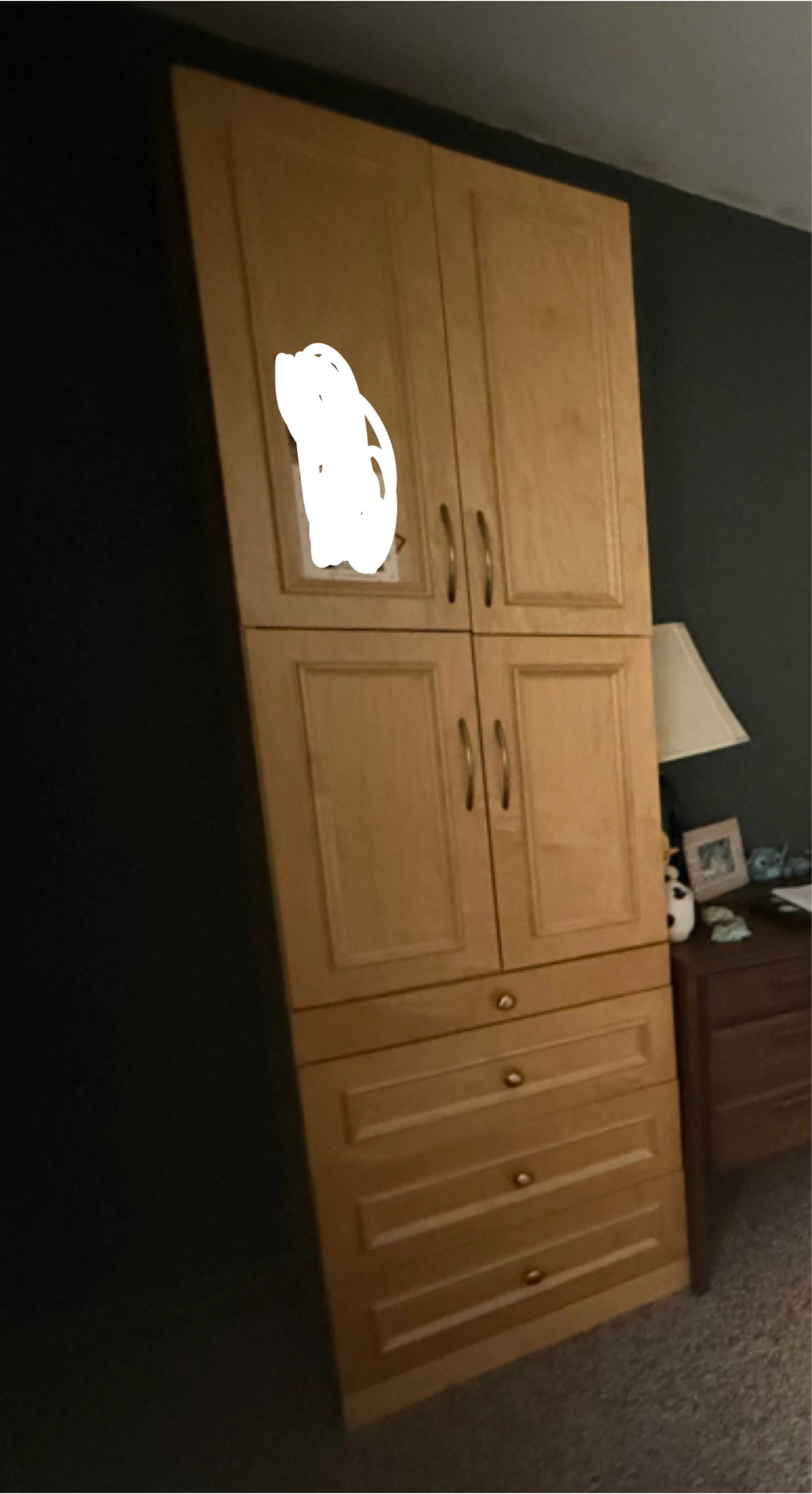 Tall Wooden Storage Cabinet with Drawers and Doors