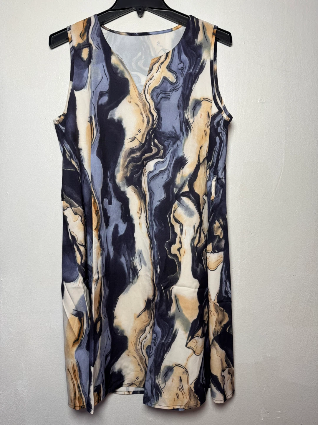 Sleeveless V-Neck Dress with Abstract Print - Size L