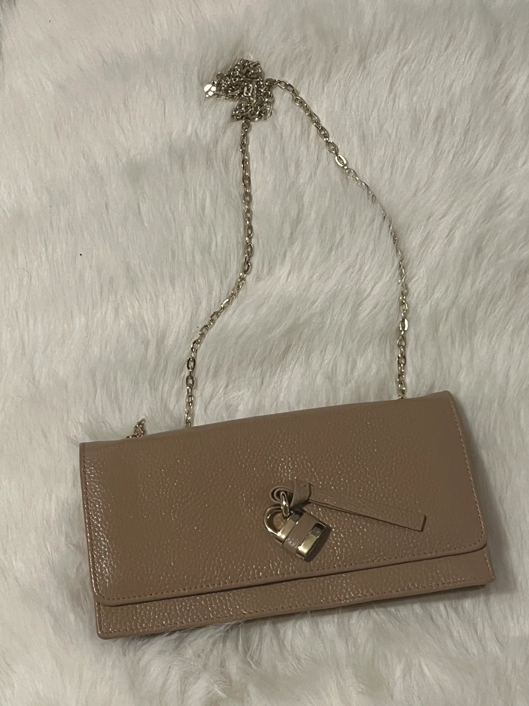 Tan Leather Clutch Wallet with Chain