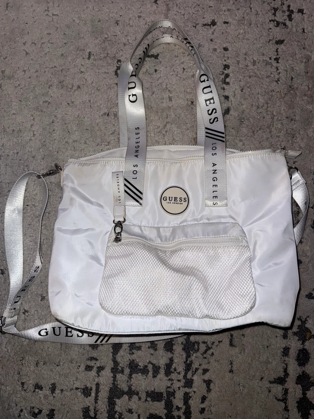 White Guess Tote Bag with Shoulder Strap