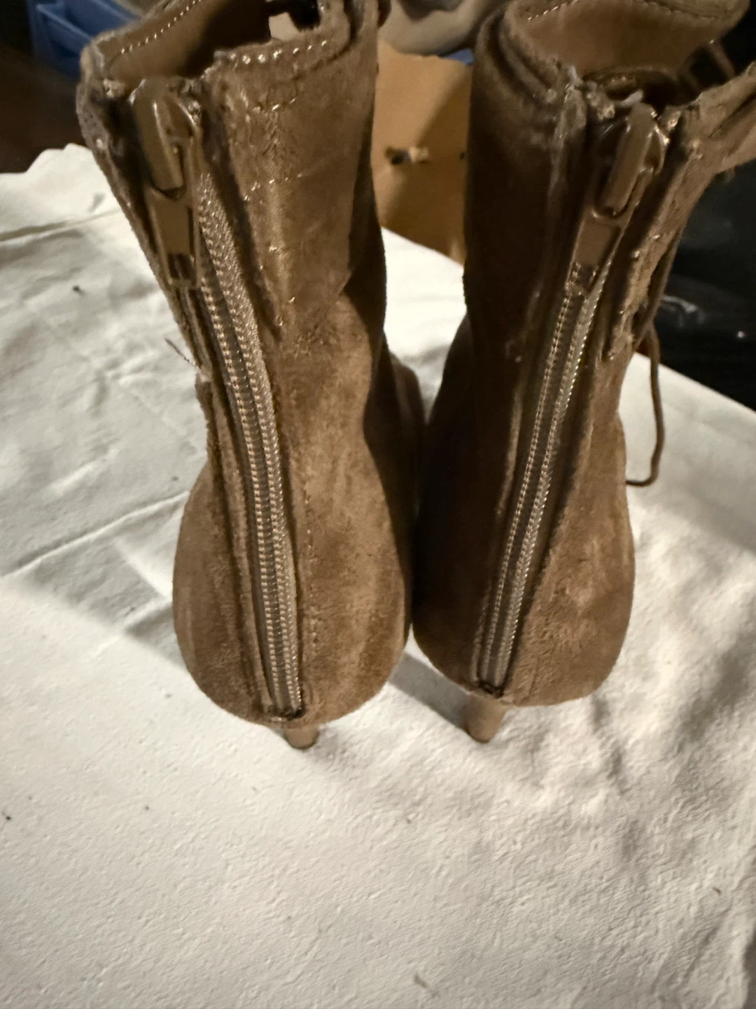 Brown Suede Lace-Up Peep-Toe Heeled Boots