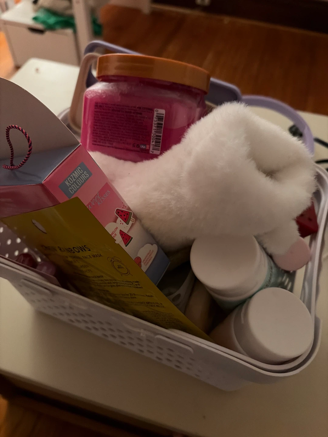 Basket full of gift items (skincare etc)