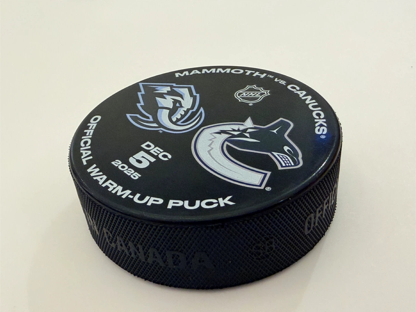 First Logo Mammoth Vs Canucks Official Warm-Up Puck Dec 5 2025 - photo 2