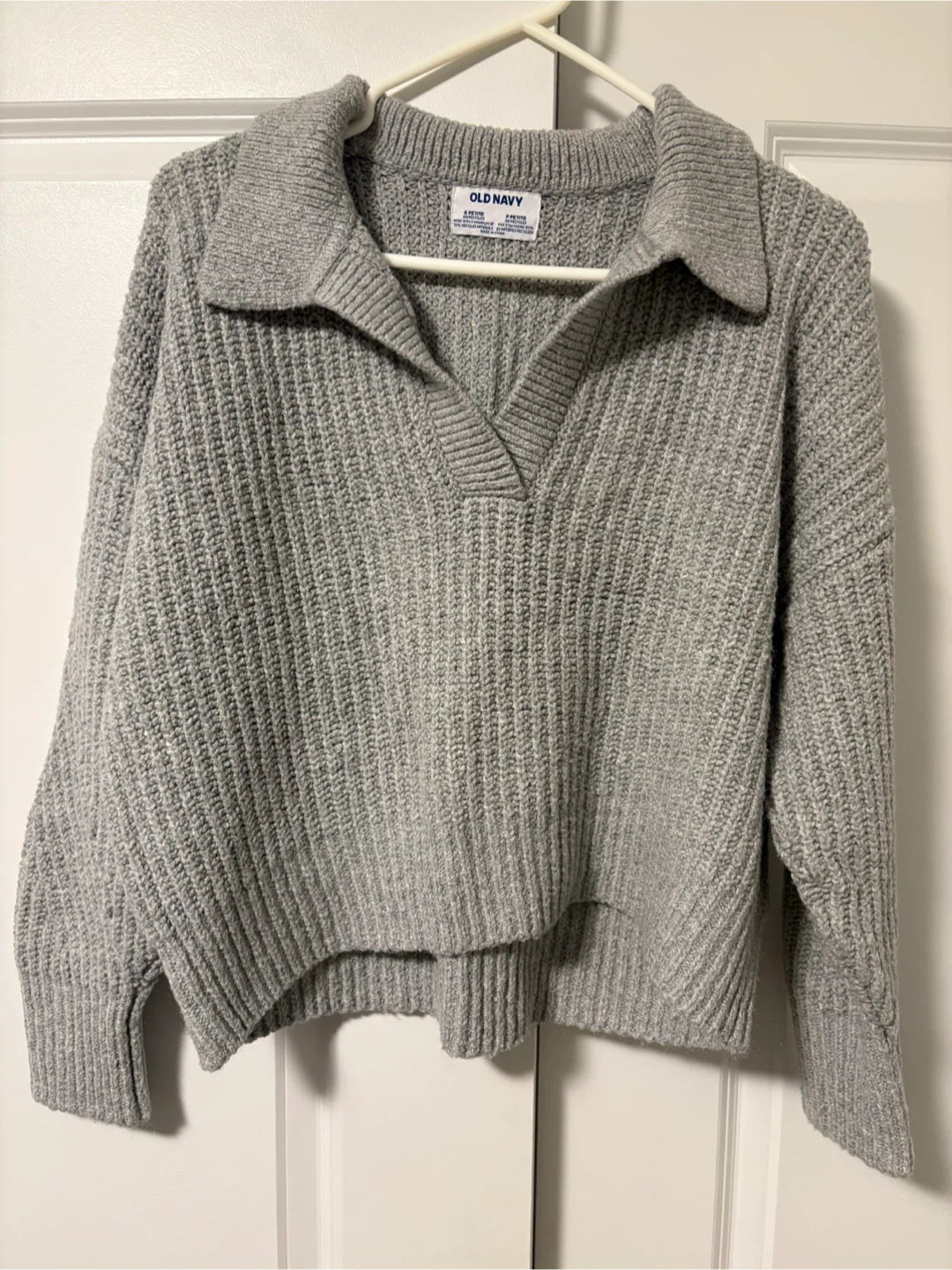Old Navy Grey Ribbed Collared Sweater - S Petite