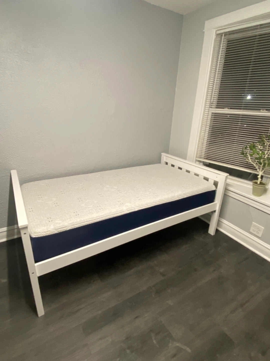 White Twin Bed Frame with Mattress - photo 2