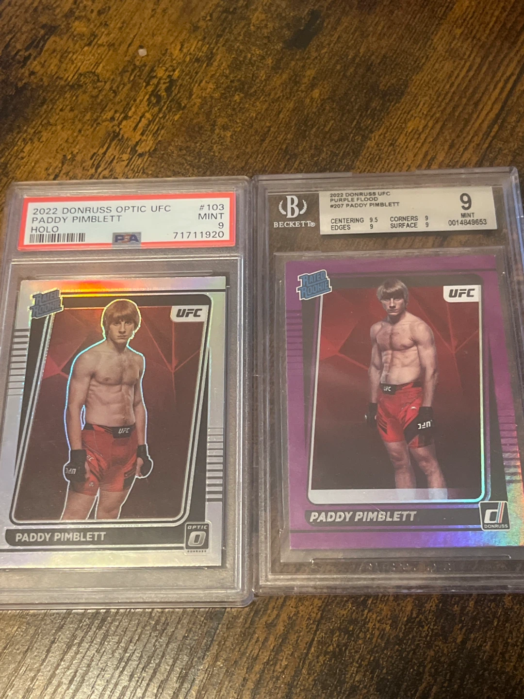 2 slab combo 2022 UFC Paddy Pimblett Holo & Purple Flood Cards