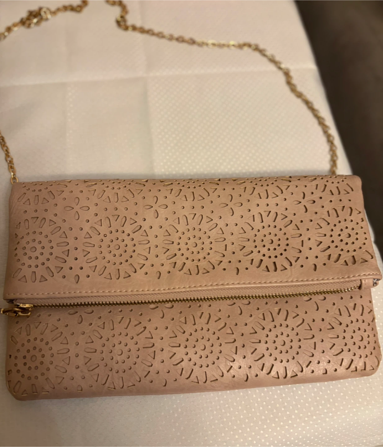 Blush Pink Faux Leather Foldover Clutch with Chain Strap - photo 2