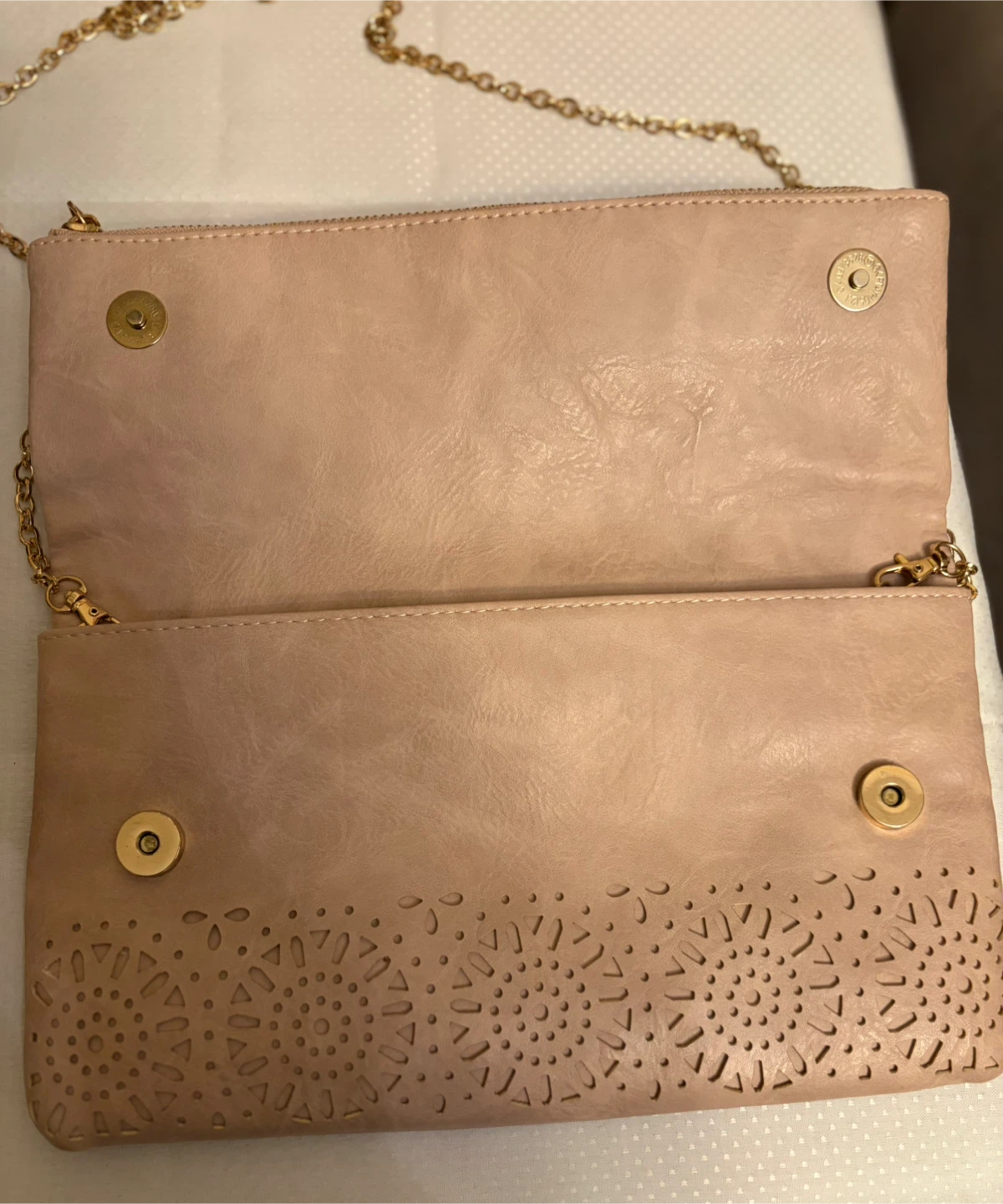 Blush Pink Faux Leather Foldover Clutch with Chain Strap - photo 5