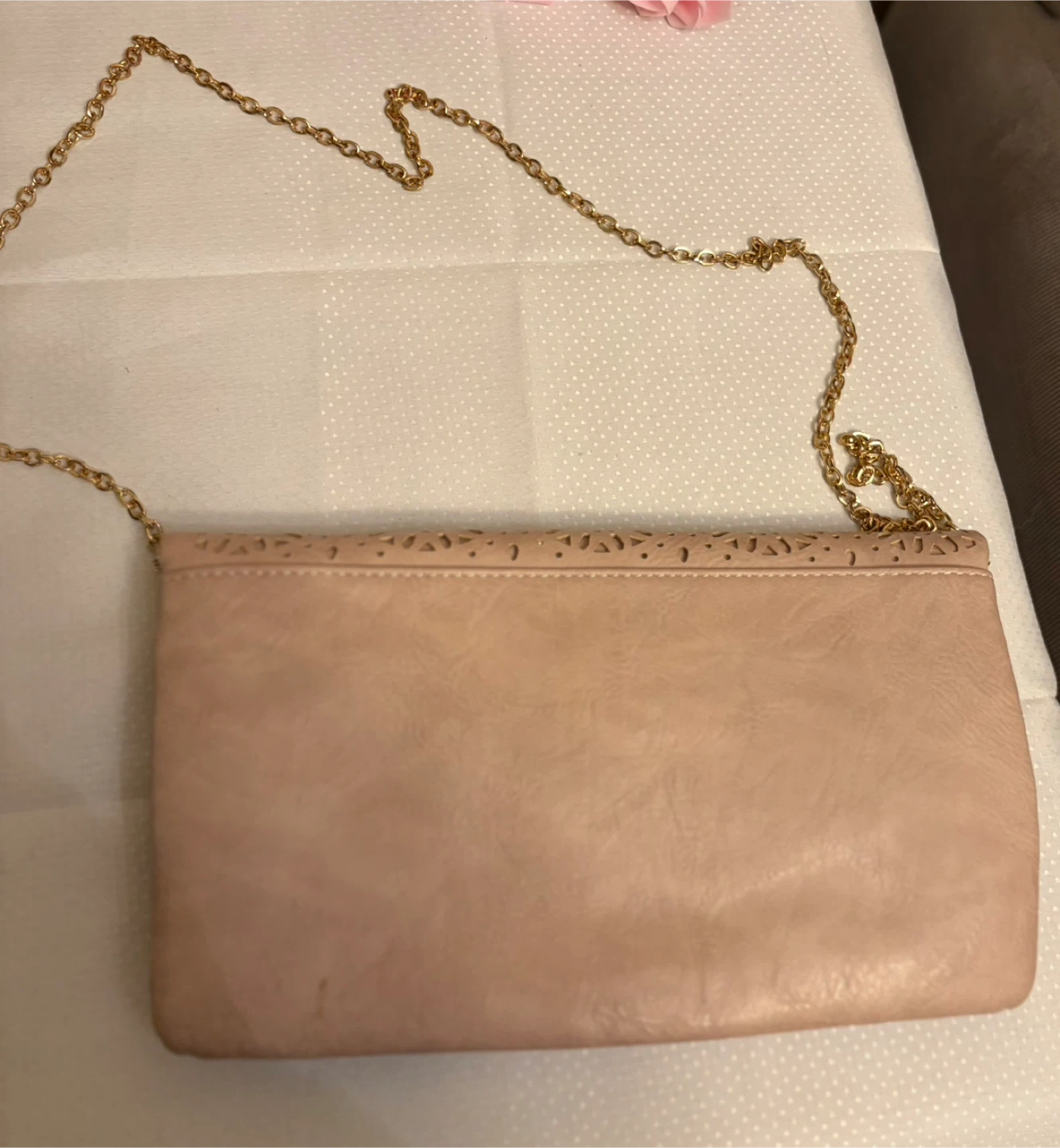 Blush Pink Faux Leather Foldover Clutch with Chain Strap - photo 3