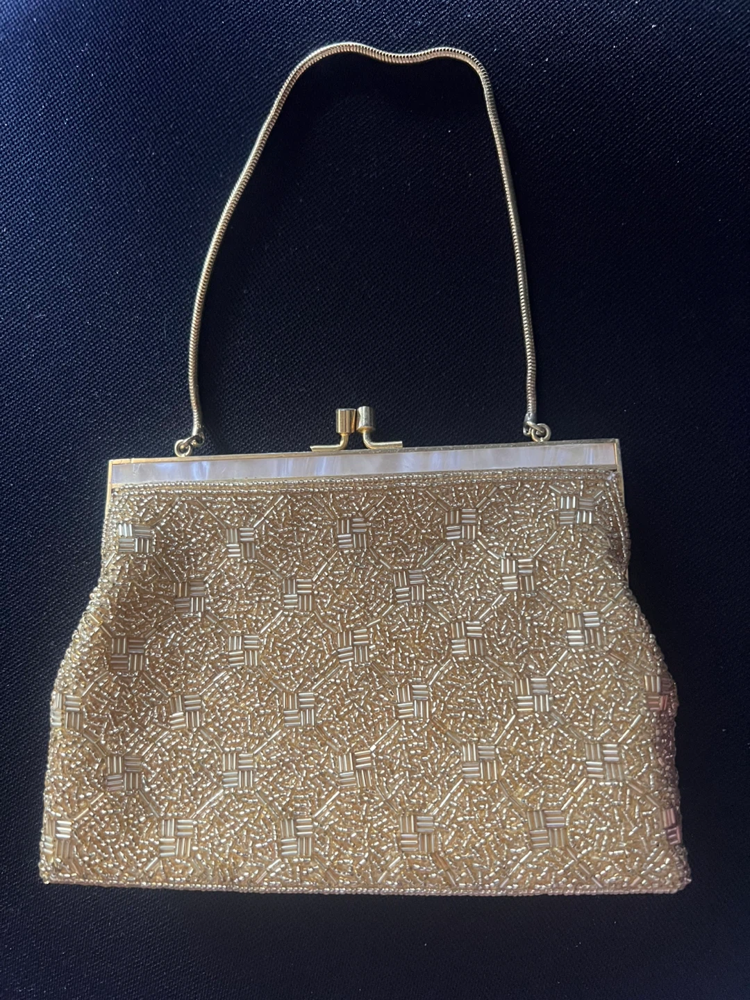 Gold Beaded Clutch Purse with Chain Strap - photo 2