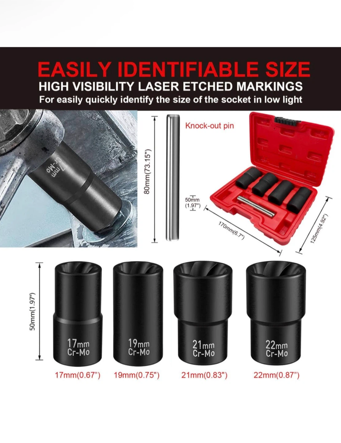 Greywulf 5 Pc 1/2 Inch Lug Nut Remover Extractor Set - photo 4