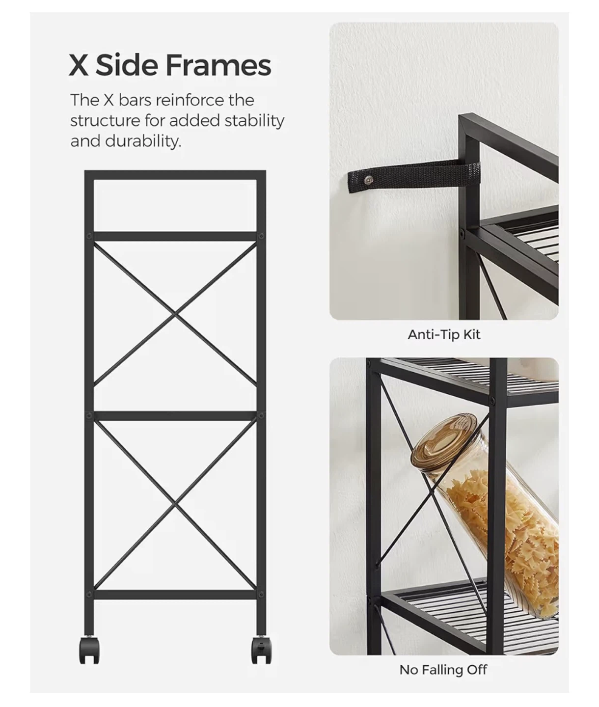 SONGMICS 3-Tier Metal Storage Rack with Wheels 23.6”W - photo 5