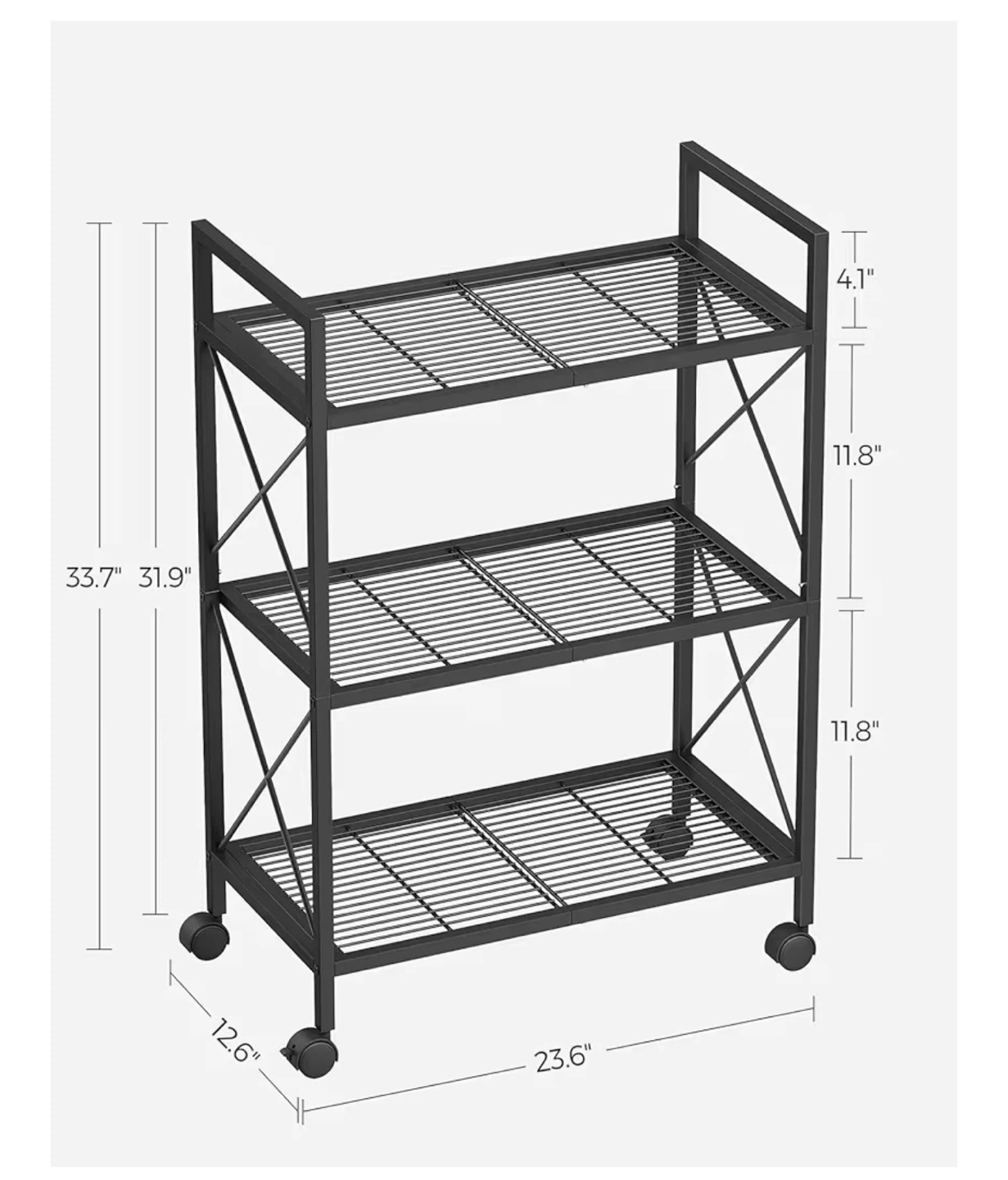 SONGMICS 3-Tier Metal Storage Rack with Wheels 23.6”W - photo 2