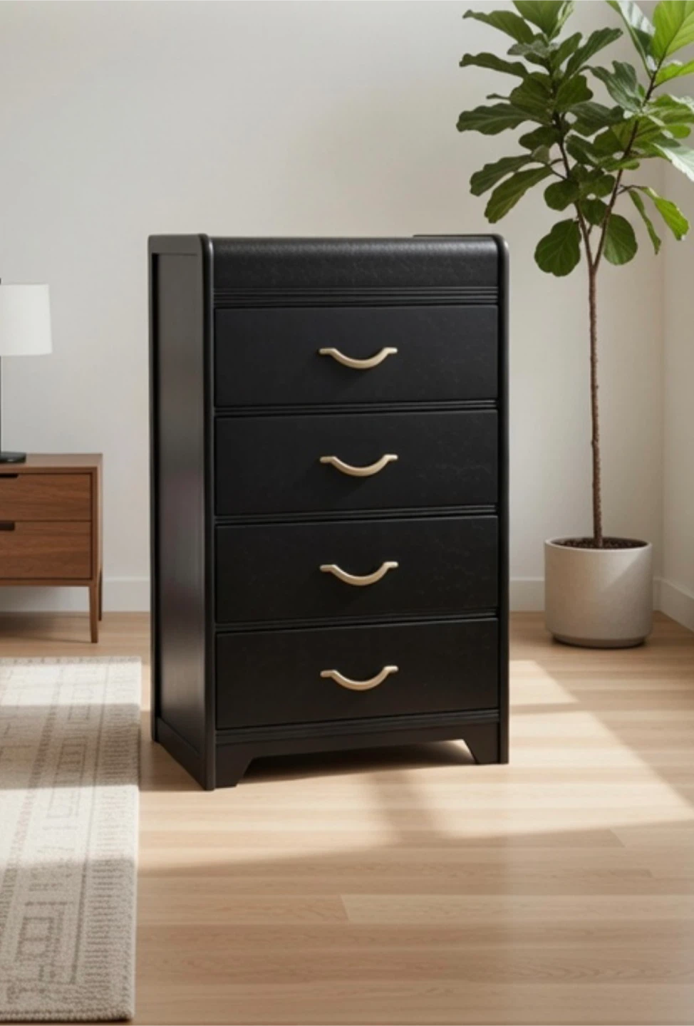Modern Dark Gray Dresser, Refinished, Gold Hardware, Solid Wood