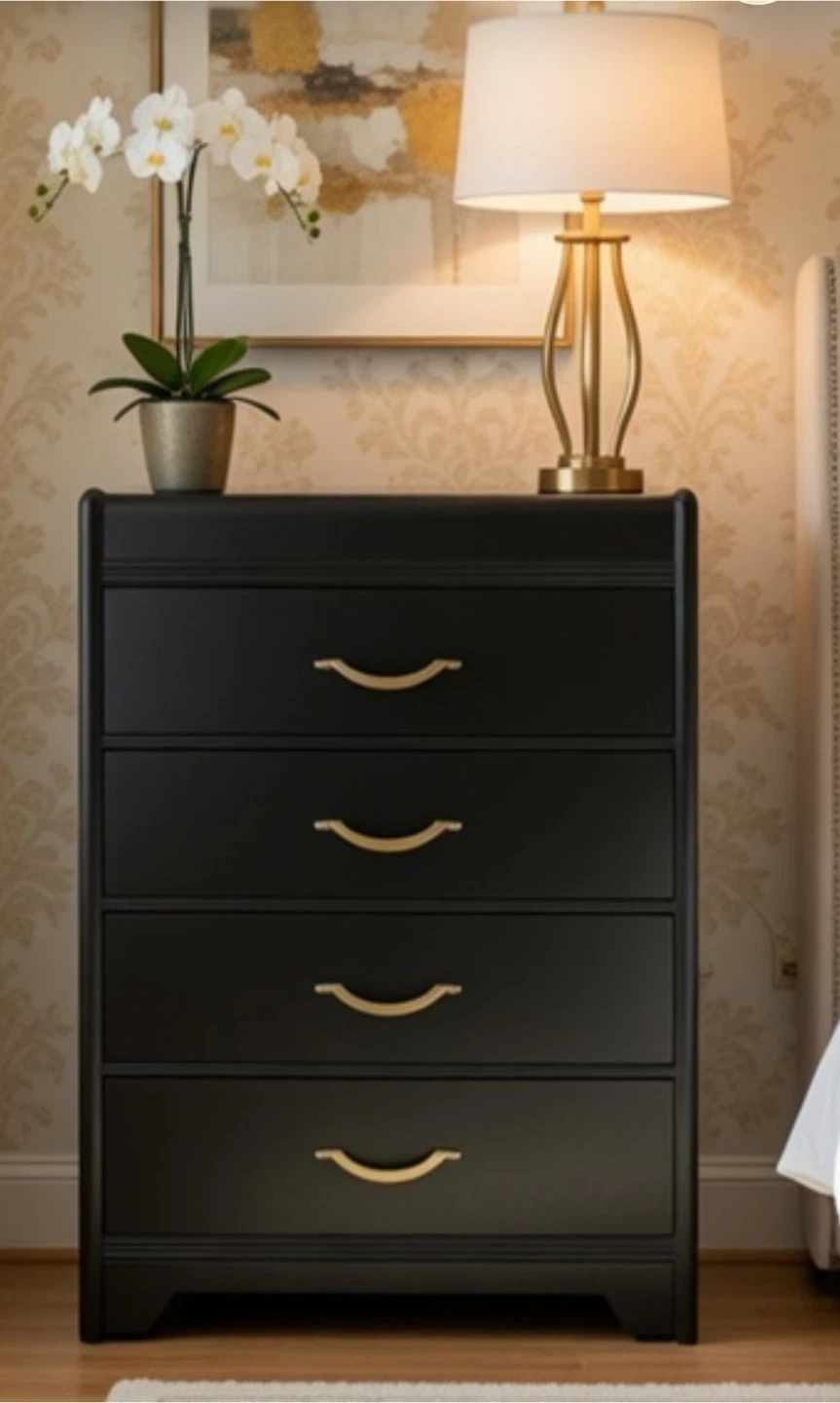 Modern Dark Gray Dresser, Refinished, Gold Hardware, Solid Wood - photo 2