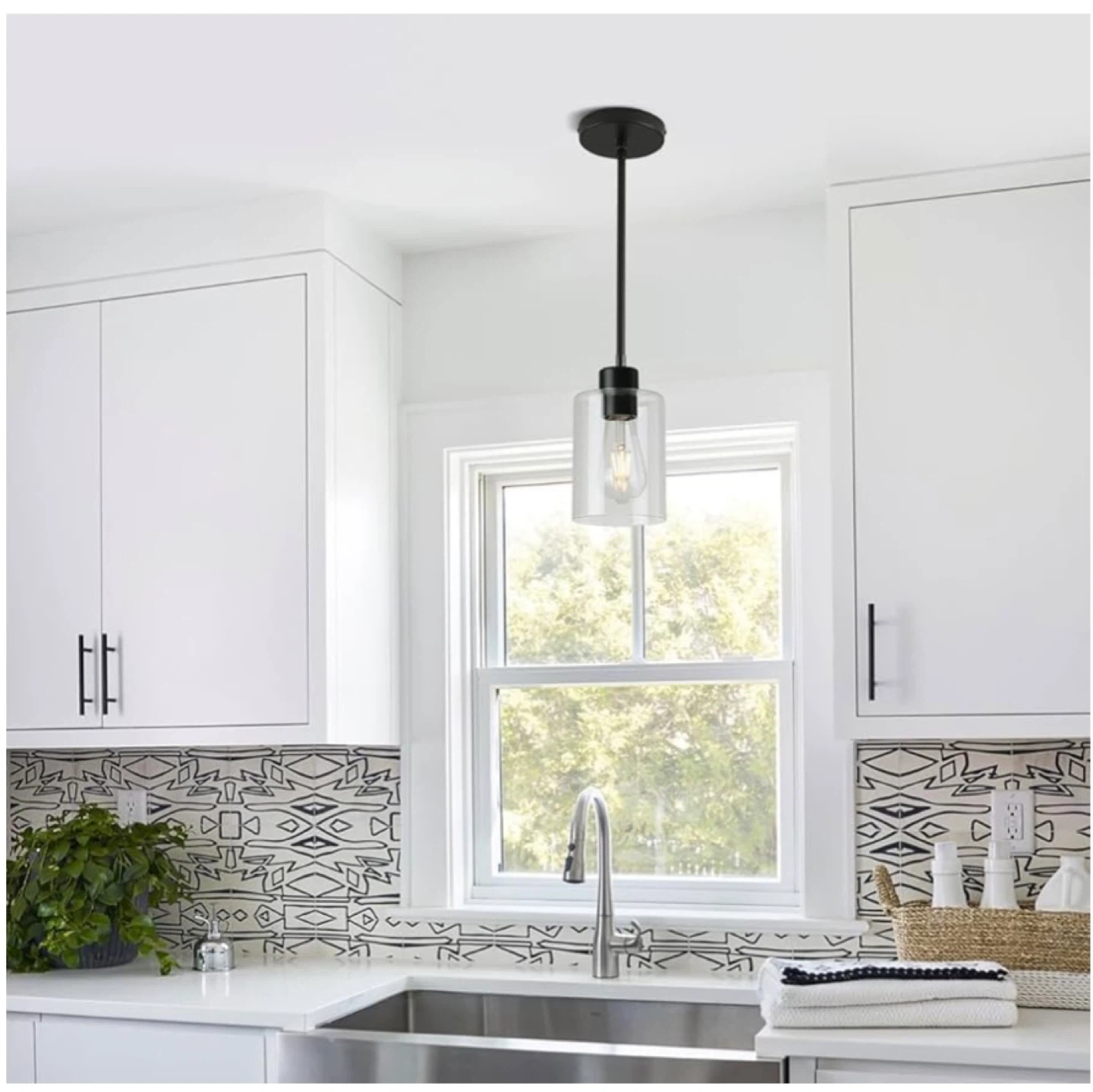 Set of 3 Black Pendant Lights with Clear Glass Shade - photo 3