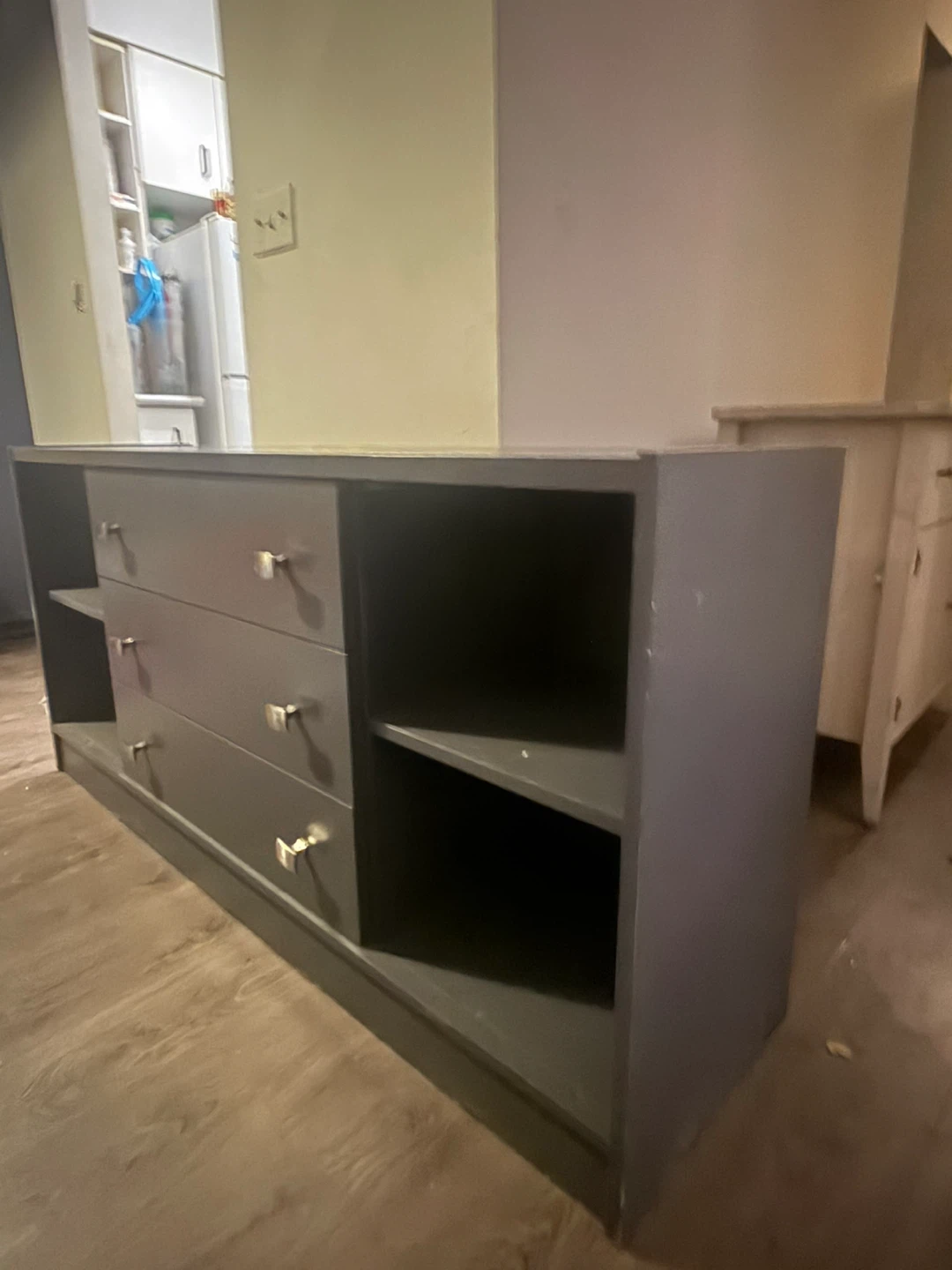 Grey Dresser with 3 Drawers and Shelving - photo 2